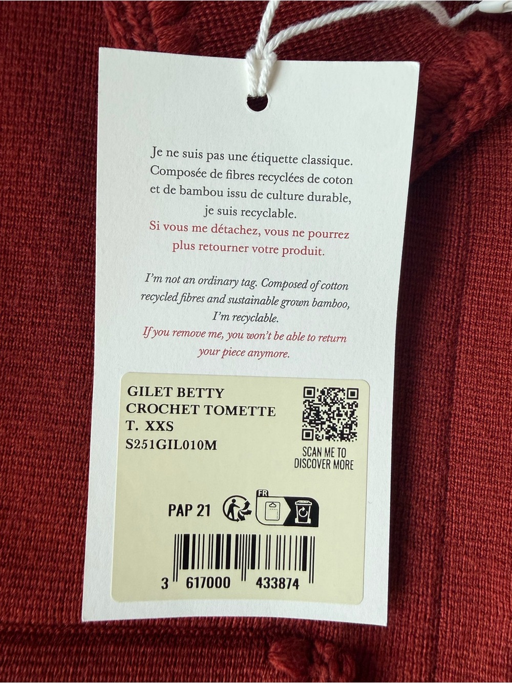 Sezane Terracotta Red Knit Cropped Betty Cardigan Jacket - Picture 7 of 8